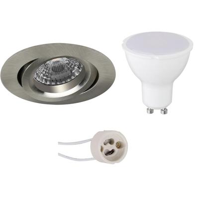 LED Inbouwspot Set GU10 - Kantelbaar - Mat Nikkel - 6W - 6400K - Ø82mm