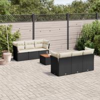 7-delige Loungeset met kussens poly rattan zwart - thumbnail