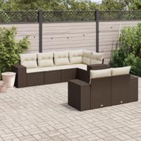 7-delige Loungeset met kussens poly rattan bruin - thumbnail