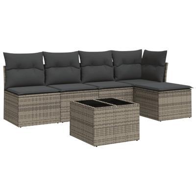5-delige Loungeset met kussens poly rattan grijs