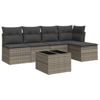 5-delige Loungeset met kussens poly rattan grijs - thumbnail