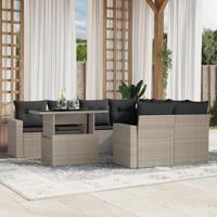 9-delige Loungeset met kussens poly rattan lichtgrijs - thumbnail