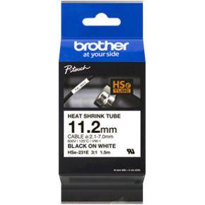 Brother HSE231E Labeltape krimpkous Tapekleur: Wit Tekstkleur: Zwart 11.2 mm 1.5 m