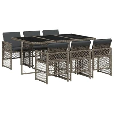 7-delige Tuinset met kussens poly rattan grijs