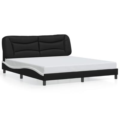 Bedframe met hoofdbord kunstleer zwart en wit 180x200 cm