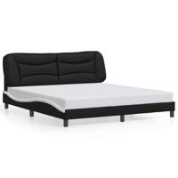 Bedframe met hoofdbord kunstleer zwart en wit 180x200 cm - thumbnail