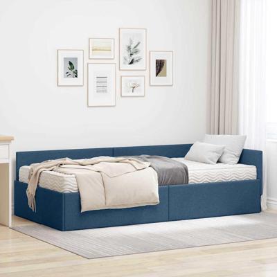 Hoekbedframe met Matras Anders met hoofdeinde 2 pcs Blauw Stof