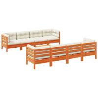 9-delige Loungeset met kussens massief grenenhout wasbruin - thumbnail