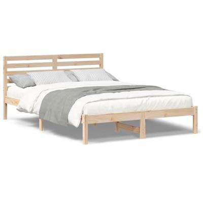Bedframe met hoofdeinde Bruin 140 x 210 cm Massief grenenhout