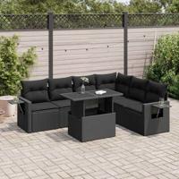 7-delige Loungeset met kussens poly rattan zwart - thumbnail