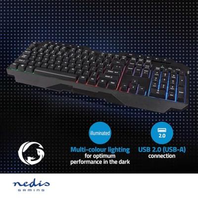 Nedis Bedraad Gaming Toetsenbord | USB Type-A | Membrane Toetsen | LED | QWERTY | US Internationaal | USB Gevoed | Lengte stroomkabel: 1.30 m |
