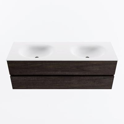 MONDIAZ VICA 140cm badmeubel onderkast Dark Brown 2 lades. Wastafel MOON dubbel 2 kraangaten, kleur Talc.