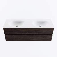 MONDIAZ VICA 140cm badmeubel onderkast Dark Brown 2 lades. Wastafel MOON dubbel 2 kraangaten, kleur Talc. - thumbnail