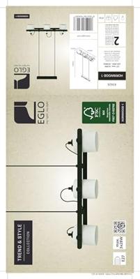 Eglo Strakke eetkamer hanglampHornwood 1 3-lichts zwart met wit - 43426 - thumbnail