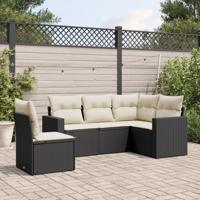 5-delige Loungeset met kussens poly rattan zwart - thumbnail