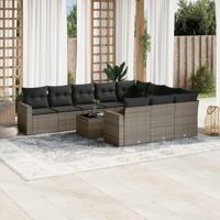 11-delige Loungeset met kussens poly rattan grijs - thumbnail