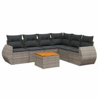 7-delige Loungeset met kussens poly rattan grijs - thumbnail