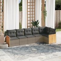 6-delige Loungeset met kussens poly rattan grijs - thumbnail