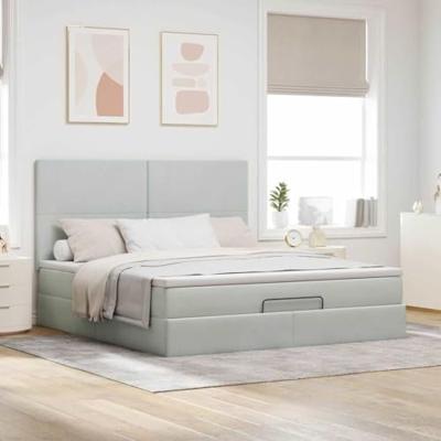 Ottoman bed met matrassen en LED's 180x200cm fluweel lichtgrijs
