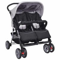 Tweelingkinderwagen staal grijs en zwart - thumbnail