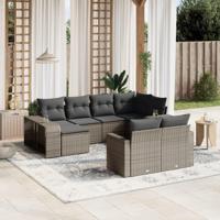 10-delige Loungeset met kussens poly rattan grijs - thumbnail