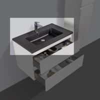 Wastafel kwartsteen Tieme mat zwart met kraangat - thumbnail