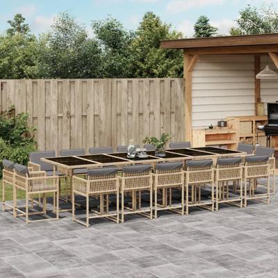 17-delige Tuinset met kussens poly rattan gemengd beige
