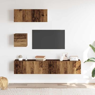 4-delig Tv-meubelset wandmontage bewerkt hout oud houtkleurig