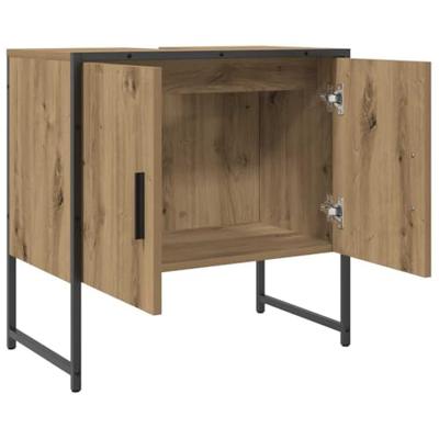 Wastafelkast 60x33x60 cm bewerkt hout artisanaal eikenkleurig Wastafelkast 60x33x60 cm bewerkt hout artisanaal eikenkleurig