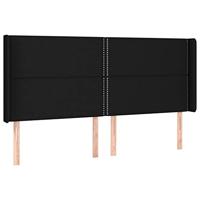 Hoofdbord met randen 203x16x118/128 cm stof zwart - thumbnail