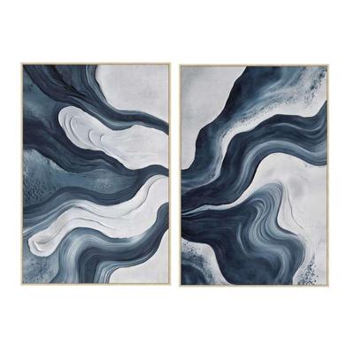Schilderij Home ESPRIT Blauw Wit Abstract Modern 82,5 x 4,5 x 122,5 cm (2 Stuks)