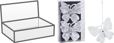 Vlinder hangdeco 11cm 2sts wit kerstversiering Nampook - Nampook