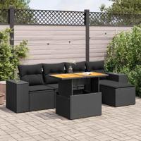 6-delige Loungeset met kussens poly rattan zwart - thumbnail