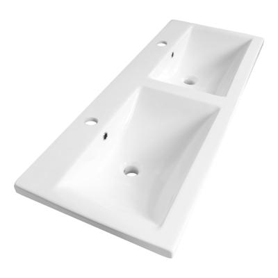 Brauer Halo Wastafel - 120 cm - met 2 Spoelbakken en 2 Kraangaten - Keramiek Hoogglans Wit