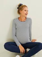 Zwangerschapsshirt met lange mouwen ivoor gestreept - thumbnail