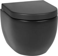 Saqu Home compact en randloos hangtoilet met PowerFlush en quickrelease toiletbril mat zwart - thumbnail
