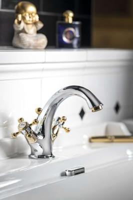 Wastafelmengkraan Sapho Antea 2-knop Uitloop 12 cm Chroom / Goud (incl. clickwaste)
