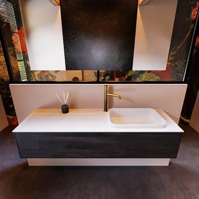 Badkamermeubelset Mondiaz Erin 150 cm met 1 Lade met RIDGE Wastafel Rechts Talc met 1 kraangat Greeploos Mat Antracite