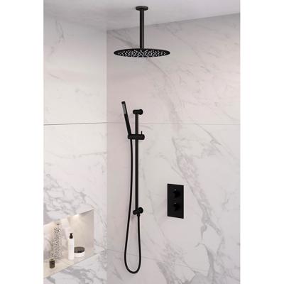 Black Edition thermostatische inbouw regendouche 3-weg omstelling SET 42 (30 cm douchekop, plafondarm, staaf handdouche)
