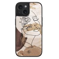 iPhone 15 glazen hardcase - Abstract gezicht bruin - thumbnail