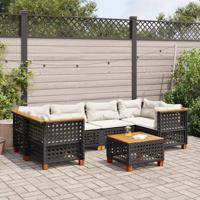 7-delige Loungeset met kussens poly rattan zwart - thumbnail
