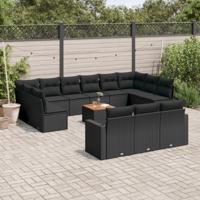 14-delige Loungeset met kussens poly rattan zwart - thumbnail