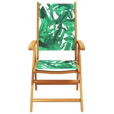 Tuinstoelen 2 st bladpatroon massief acaciahout en stof - thumbnail