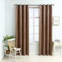 VidaXL Gordijn verduisterend met ringen 2 st 140x175 cm fluweel beige - thumbnail
