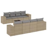 9-delige Loungeset met kussens poly rattan beige - thumbnail