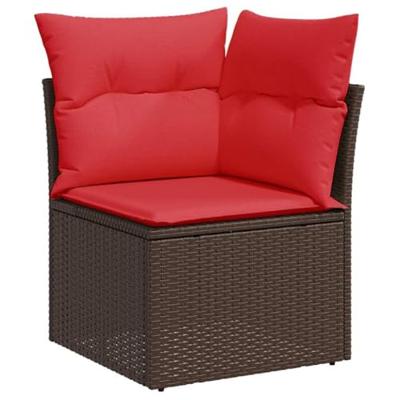 9-delige Loungeset met kussens poly rattan acacia bruin