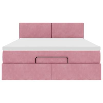 Ottoman bed met matras 140x190cm fluweel roze