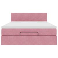 Ottoman bed met matras 140x190cm fluweel roze - thumbnail