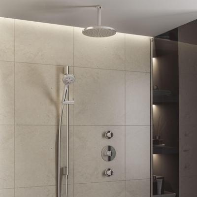 Hotbath Buddy - Inbouw Regendoucheset - 2 Stopkranen - Thermostatisch - Plafondbuis 15 cm - Hoofddouche 250 mm - Ronde Handdouche 3 Standen - Glijstang 900 mm - Waterbesparend - V01