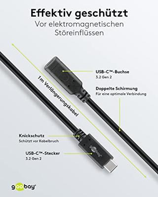 Goobay USB-C male - USB-C female verlengkabel | 1m zwart - 9550230